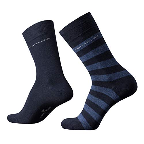 TOM TAILOR Herren Socken New Stripe navy Doppelpack dunkel-blau gestreift + uni, Size:39-42 von TOM TAILOR