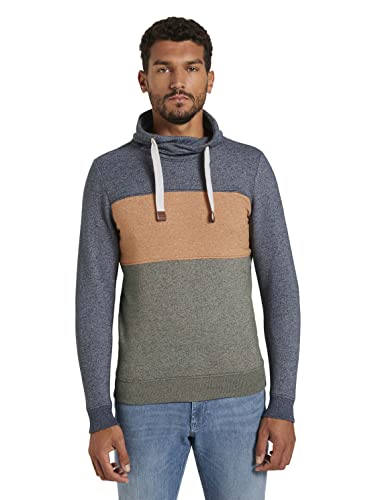 TOM TAILOR Herren Meliertes Sweatshirt mit Blockstreifen 1022213, 13050 - Olive Night Green, M von TOM TAILOR