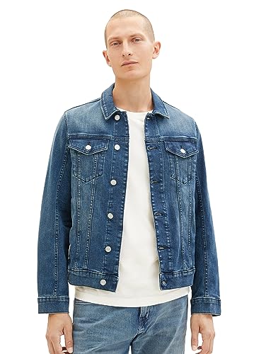 TOM TAILOR Herren 1037634 Stretch Jeansjacke mit aufgesetzten Brusttaschen, 10119-Used Mid Stone Blue Denim, XXL von TOM TAILOR