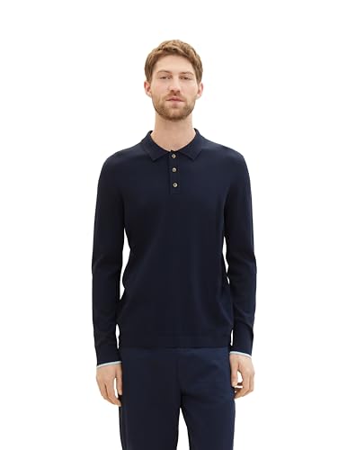 TOM TAILOR Herren Strick-Poloshirt mit langen Ärmeln, 10668 - Sky Captain Blue, XL von TOM TAILOR