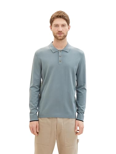 TOM TAILOR Herren Strick-Poloshirt mit langen Ärmeln, 27475 - Grey Mint, XL von TOM TAILOR