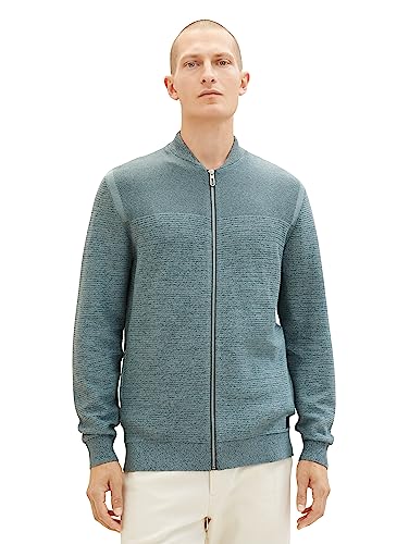 TOM TAILOR Herren 1038208 Strickjacke aus Baumwolle mit Reißverschluss, 32798-teal Tonal Multi Structure, XXL von TOM TAILOR