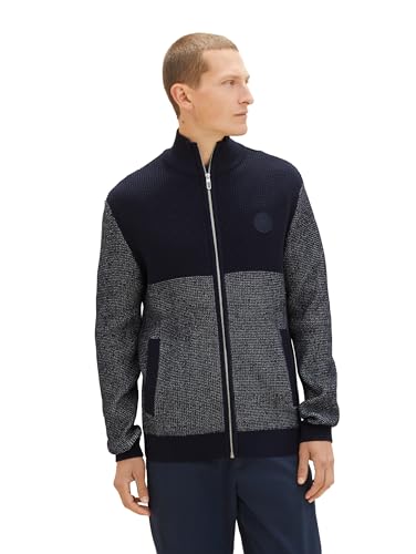 TOM TAILOR Herren Strickjacke mit Stehkragen, sky captain blue, M von TOM TAILOR