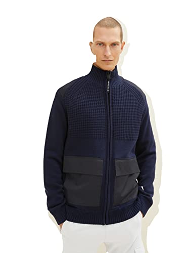 TOM TAILOR Herren Strickjacke mit Teddyfell 1033530, 13160 - Knitted Navy Melange, S TOM TAILOR Herren Strickjacke mit Teddyfell 1033530, 13160 - Knitted Navy Melange, S von TOM TAILOR