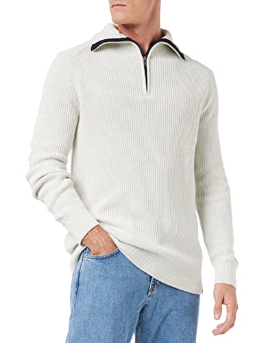 TOM TAILOR Herren Strickpullover Troyer 1032293, 14341 - Light Medium Grey Melange, 3XL von TOM TAILOR