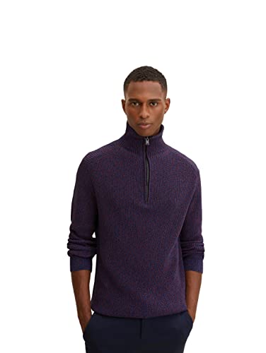 TOM TAILOR Herren Strickpullover Troyer 1032293, 30646 - Navy Red Structure, L von TOM TAILOR