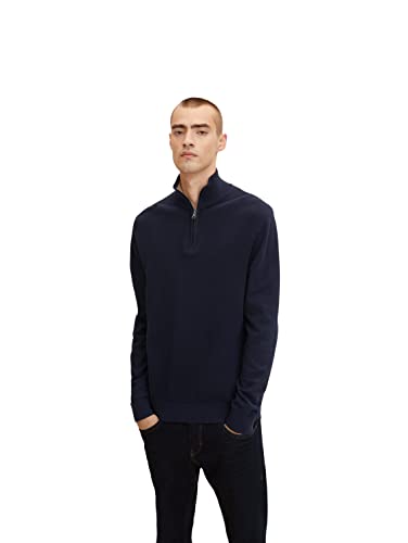 TOM TAILOR Herren Strickpullover Troyer 1034615, 10668 - Sky Captain Blue, S von TOM TAILOR