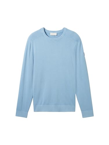 TOM TAILOR Herren Strickpullover aus Baumwolle, 32245 - Washed Out Middle Blue, XXL von TOM TAILOR