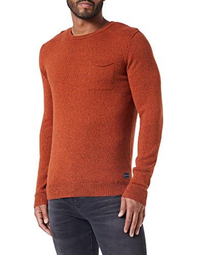 TOM TAILOR Herren Strickpullover mit Brusttasche 1029735, 30255 - Flame Orange Navy Fine Mouline, 3XL von TOM TAILOR