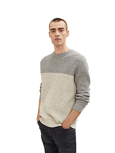 TOM TAILOR Herren 1033658 Strickpullover mit Colorblock, 30663 - Grey Melange Color Block Nep, XL von TOM TAILOR