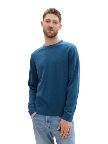 TOM TAILOR Herren 1039805 Strickpullover mit Crewneck, 36295 - Dark Teal Melange, L von TOM TAILOR
