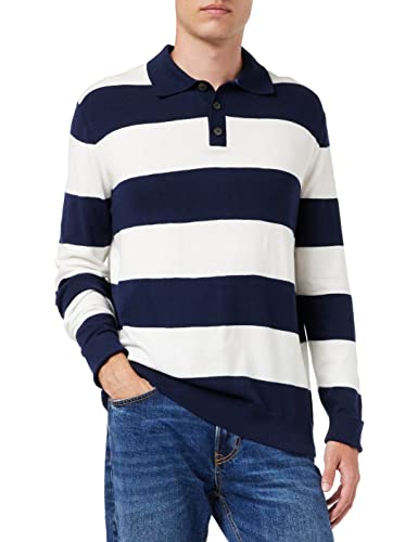 TOM TAILOR Herren Strickpullover mit Kragen & Streifen 1032281, 30247 - Navy Off White Block Stripe, L von TOM TAILOR