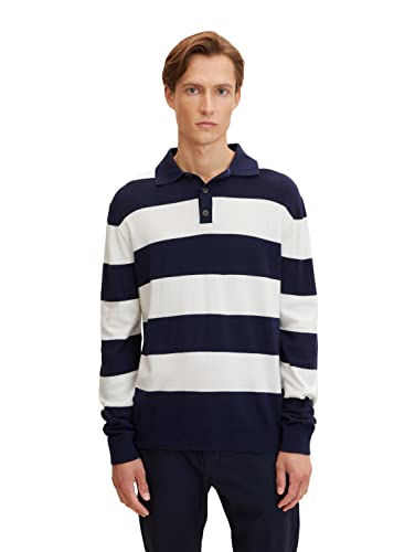 TOM TAILOR Herren Strickpullover mit Kragen & Streifen 1032281, 30247 - Navy Off White Block Stripe, L von TOM TAILOR