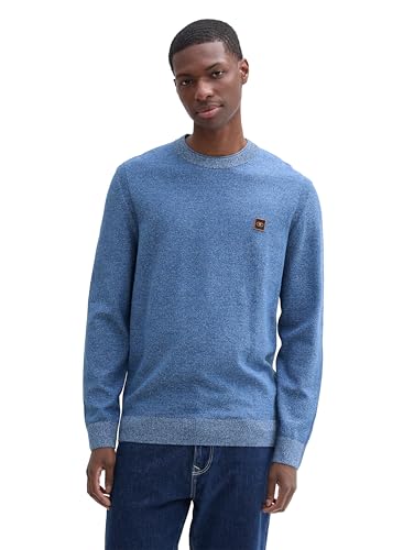 TOM TAILOR Herren Strickpullover mit Logo-Badge, 36914 - Midsummer Blue Multicolor, XXXL von TOM TAILOR