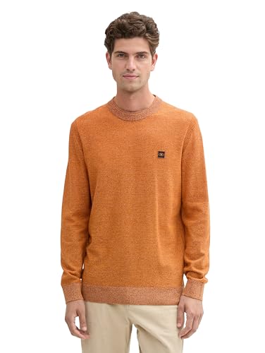 TOM TAILOR Herren Strickpullover mit Logo-Badge, 37026 - Pumpkin Orange Multicolor, M von TOM TAILOR