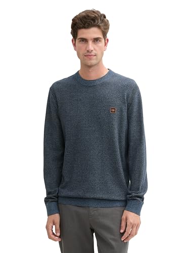TOM TAILOR Herren Strickpullover mit Logo-Badge, 37030 - Navy Blue Green Multicolor, L von TOM TAILOR