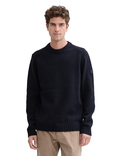 TOM TAILOR Herren Strickpullover mit Rundhals-Ausschnitt, 13160 - Knitted Navy Melange, L von TOM TAILOR