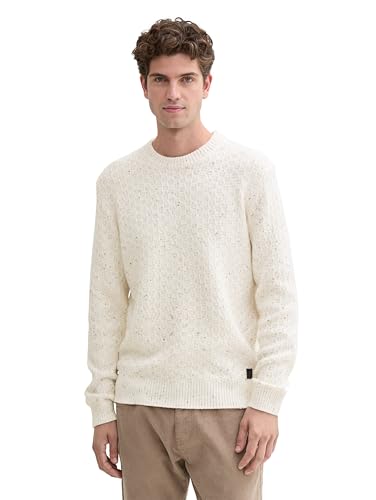 TOM TAILOR Herren Strickpullover mit Rundhals-Ausschnitt, 36975 - Offwhite Multicolor Neps, L von TOM TAILOR