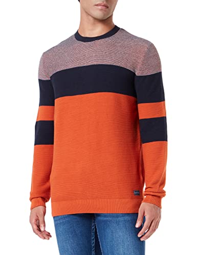 TOM TAILOR Herren Strickpullover mit Streifen 1032278, 30356 - Orange Navy Structured Stripe, S von TOM TAILOR