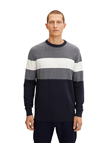 TOM TAILOR Herren Strickpullover mit Streifen 1034612, 27741 - Navy White Structured Stripe, 3XL von TOM TAILOR