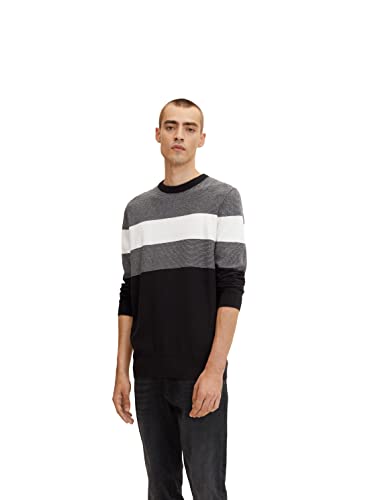 TOM TAILOR Herren Strickpullover mit Streifen 1034612, 30982 - Black White Structured Stripe, L von TOM TAILOR