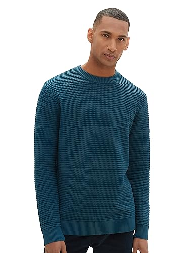 TOM TAILOR Herren Strickpullover mit Struktur aus Baumwolle, deep pond green, S von TOM TAILOR