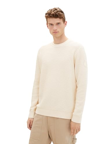 TOM TAILOR Herren Strickpullover mit Struktur aus Baumwolle, vintage beige, L von TOM TAILOR