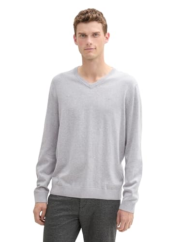 TOM TAILOR Herren Strickpullover mit V-Ausschnitt, 15398 - Light Stone Grey Melange, XXL von TOM TAILOR