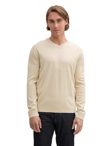 TOM TAILOR Herren Strickpullover mit V-Ausschnitt, 28596 - Soft Beige Melange, XXL von TOM TAILOR