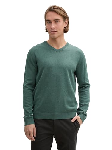 TOM TAILOR Herren Strickpullover mit V-Ausschnitt, 30358 - Green Dust Melange, L von TOM TAILOR
