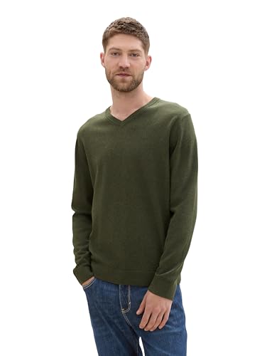 TOM TAILOR Herren Strickpullover mit V-Ausschnitt, 36230 - Rosin Green Melange, L von TOM TAILOR