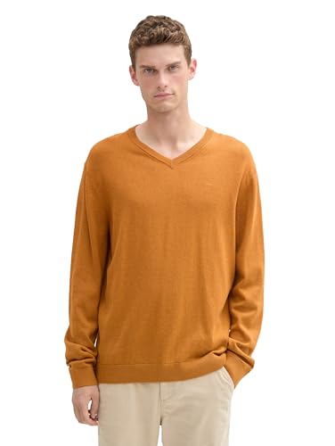 TOM TAILOR Herren Strickpullover mit V-Ausschnitt, 37091 - Peanut Brown Dark Melange, M von TOM TAILOR