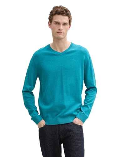 TOM TAILOR Herren Strickpullover mit V-Ausschnitt, 37094 - Turquoise Blue Melange, L von TOM TAILOR