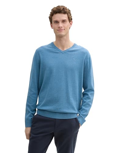 TOM TAILOR Herren Strickpullover mit V-Ausschnitt, 37095 - Ocean Blue Melange, L von TOM TAILOR