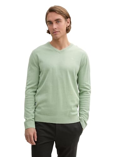 TOM TAILOR Herren Strickpullover mit V-Ausschnitt, 37098 - Spring Green Melange, M von TOM TAILOR