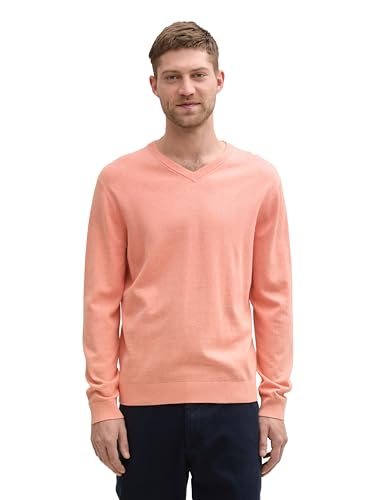 TOM TAILOR Herren Strickpullover mit V-Ausschnitt, 37383 - Hazy Coral Rose Melange, L von TOM TAILOR