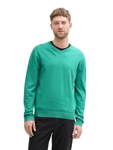 TOM TAILOR Herren Strickpullover mit V-Ausschnitt, 37437 - Bright Jade Green Melange, L von TOM TAILOR