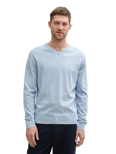 TOM TAILOR Herren Strickpullover mit V-Ausschnitt, 37709 - Light Dove Blue Melange, L von TOM TAILOR