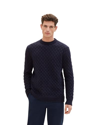 TOM TAILOR Herren Strickpullover mit Zopfmuster, Knitted Navy Melange, XXL von TOM TAILOR