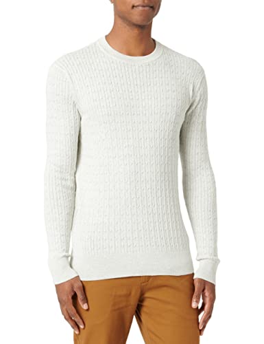 TOM TAILOR Herren Strickpullover mit Zopfmuster 1032290, 14341 - Light Medium Grey Melange, L von TOM TAILOR