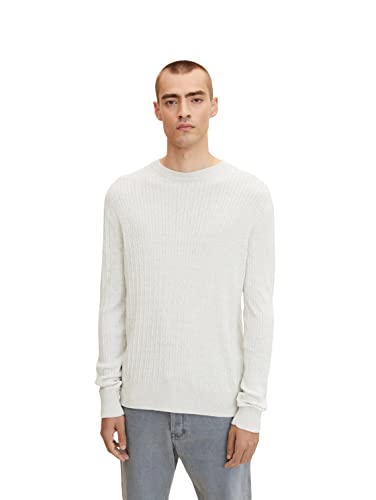 TOM TAILOR Herren Strickpullover mit Zopfmuster 1032290, 14341 - Light Medium Grey Melange, XXL von TOM TAILOR