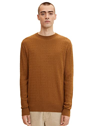 TOM TAILOR Herren Strickpullover mit Zopfmuster 1032290, 30313 - Equestrian Brown Melange, XL von TOM TAILOR