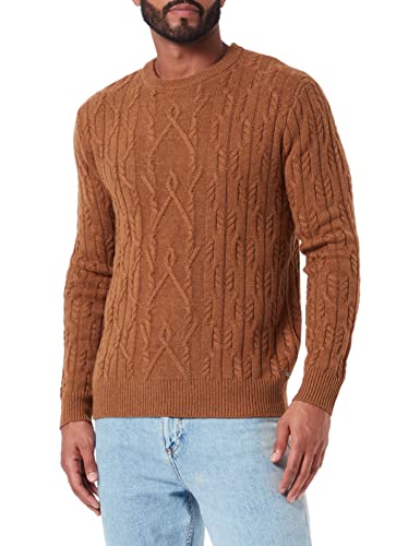 TOM TAILOR Herren Strickpullover mit Zopfmuster 1032306, 30313 - Equestrian Brown Melange, L von TOM TAILOR