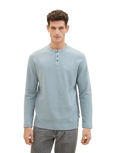 TOM TAILOR Herren Strukturiertes Langarmshirt mit Henley-Ausschnitt, grey mint, L von TOM TAILOR