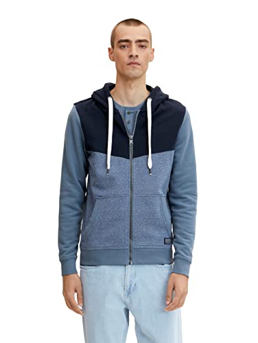 TOM TAILOR Herren Sweatjacke in Colourblocking 1033016, 30409 - China Blue Injected Stripe, S von TOM TAILOR