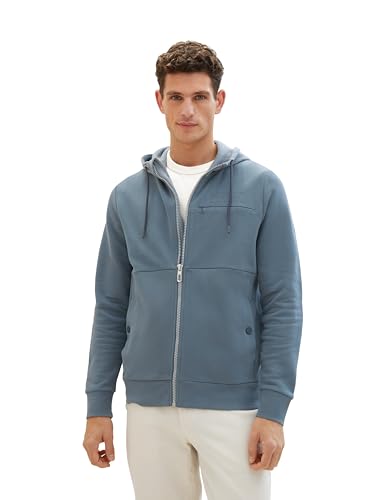 TOM TAILOR Herren Sweatjacke mit Kapuze, dusty dark teal, L von TOM TAILOR