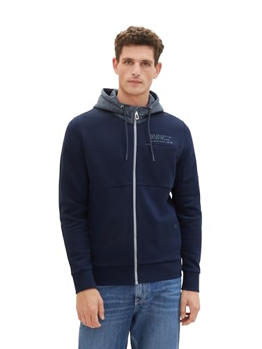 TOM TAILOR Herren Sweatjacke mit Kapuze, sky captain blue, M von TOM TAILOR