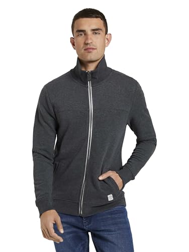 TOM TAILOR Herren Sweatjacke mit Stehkragen, 11086 - Dark Grey Melange, XL von TOM TAILOR