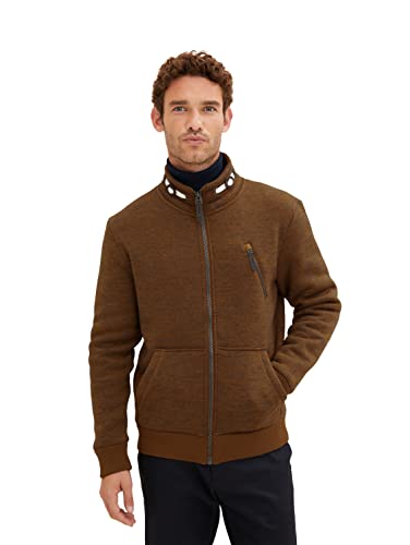 TOM TAILOR Herren Sweatjacke mit Stehkragen 1034373, 30862 - Otter Brown Streaky Inject, L von TOM TAILOR