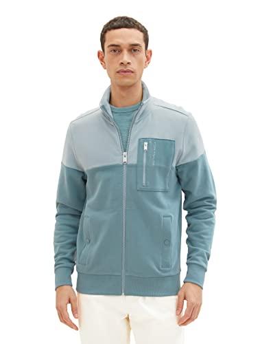 TOM TAILOR Herren Sweatshirt-Jacke mit Stehkragen 1035681, 30105 - deep bluish green, L von TOM TAILOR